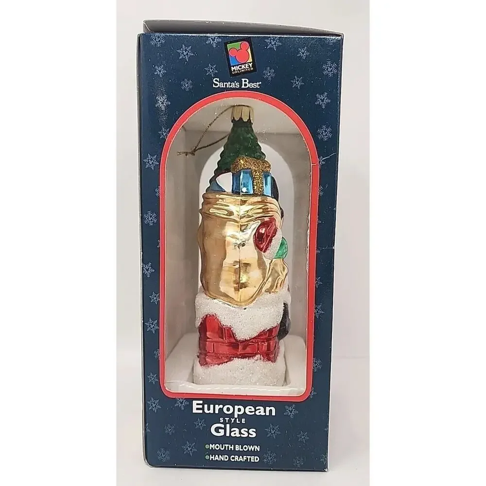 Vtg‎ Disney 1997 Mickey Mouse Santa Blown glass Christmas ornament Large 7” Tall